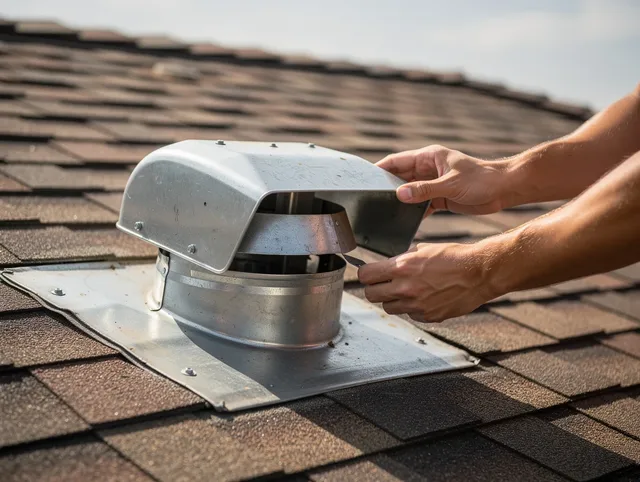 Ravenna Dryer Vent Cleaning certified technician safely cleaning a roof-mounted dryer vent in Ravenna