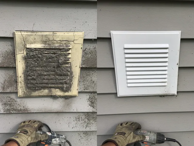 Ravenna Dryer Vent Cleaning technician installing high-quality dryer vent cover at a residential property in Ravenna