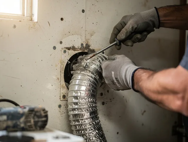Ravenna Dryer Vent Cleaning technician performing precise dryer vent hose installation in Ravenna